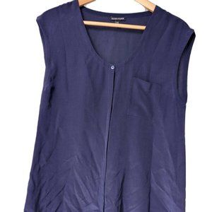 Eileen Fisher Deep Blue Sleeveless Silk Blouse Button Up Size XS TP in EUC